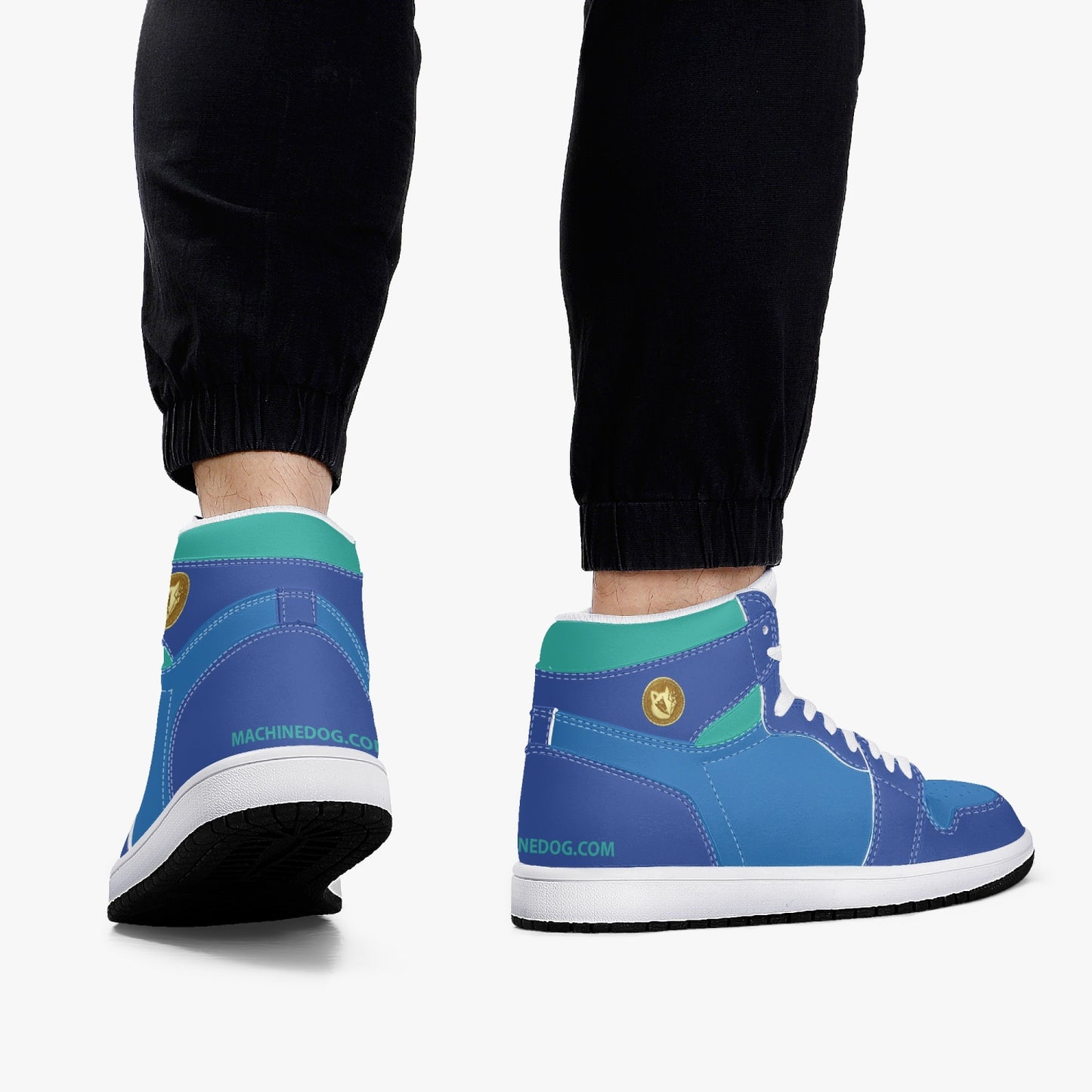 MACHINEDOG.COM COIN HIGH-TOP LEATHER SNEAKERS - Blue/Skiff Green