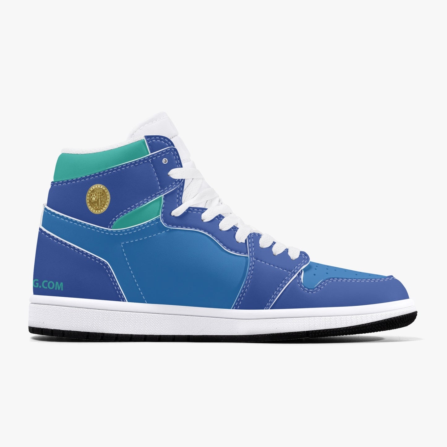 MACHINEDOG.COM COIN HIGH-TOP LEATHER SNEAKERS - Blue/Skiff Green