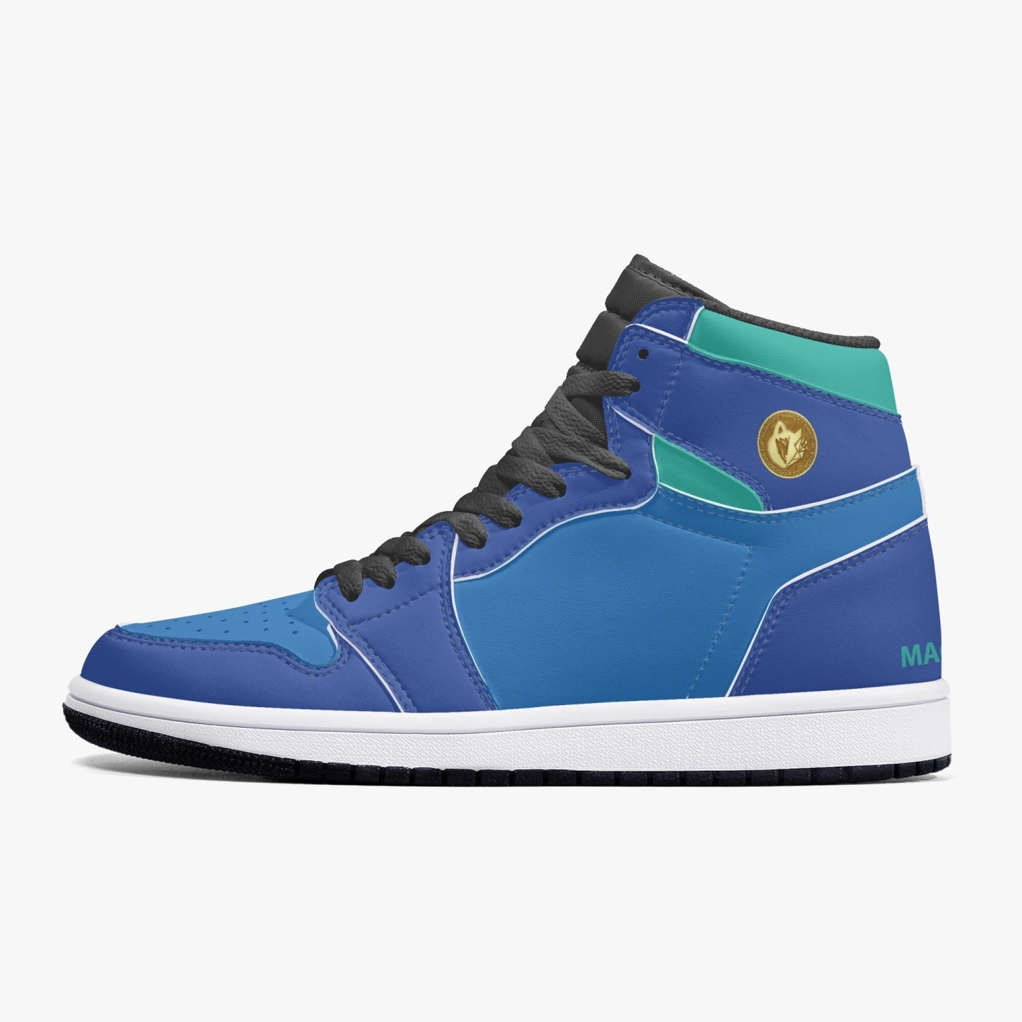 MACHINEDOG.COM COIN HIGH-TOP LEATHER SNEAKERS - Blue/Skiff Green