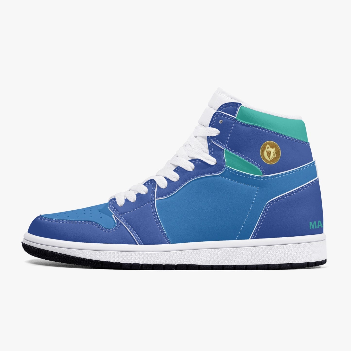 MACHINEDOG.COM COIN HIGH-TOP LEATHER SNEAKERS - Blue/Skiff Green