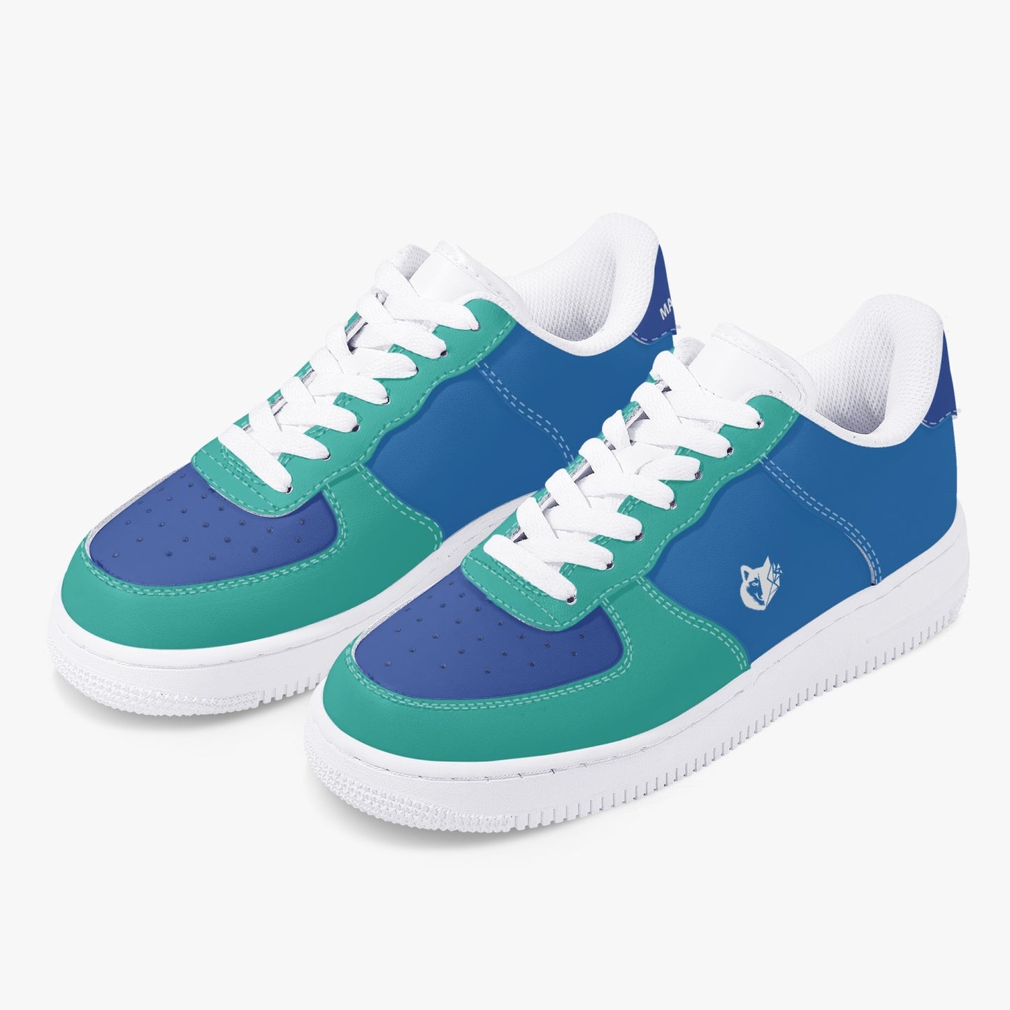 MACHINEDOG.COM COIN LOW-TOP LEATHER SNEAKERS - BLUE/SKIFF GREEN