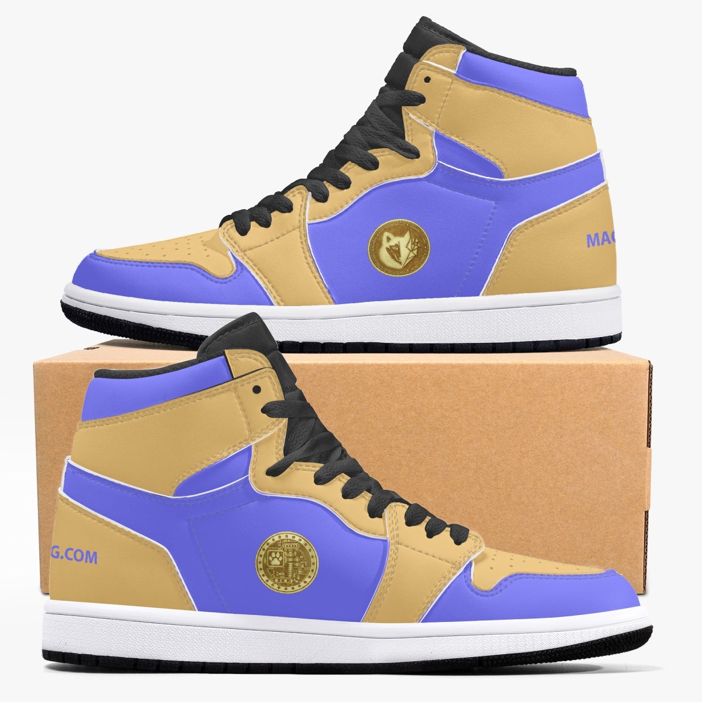 Machinedog.com Coin High-Top Leather Sneakers- Very Peri/Corn Silk