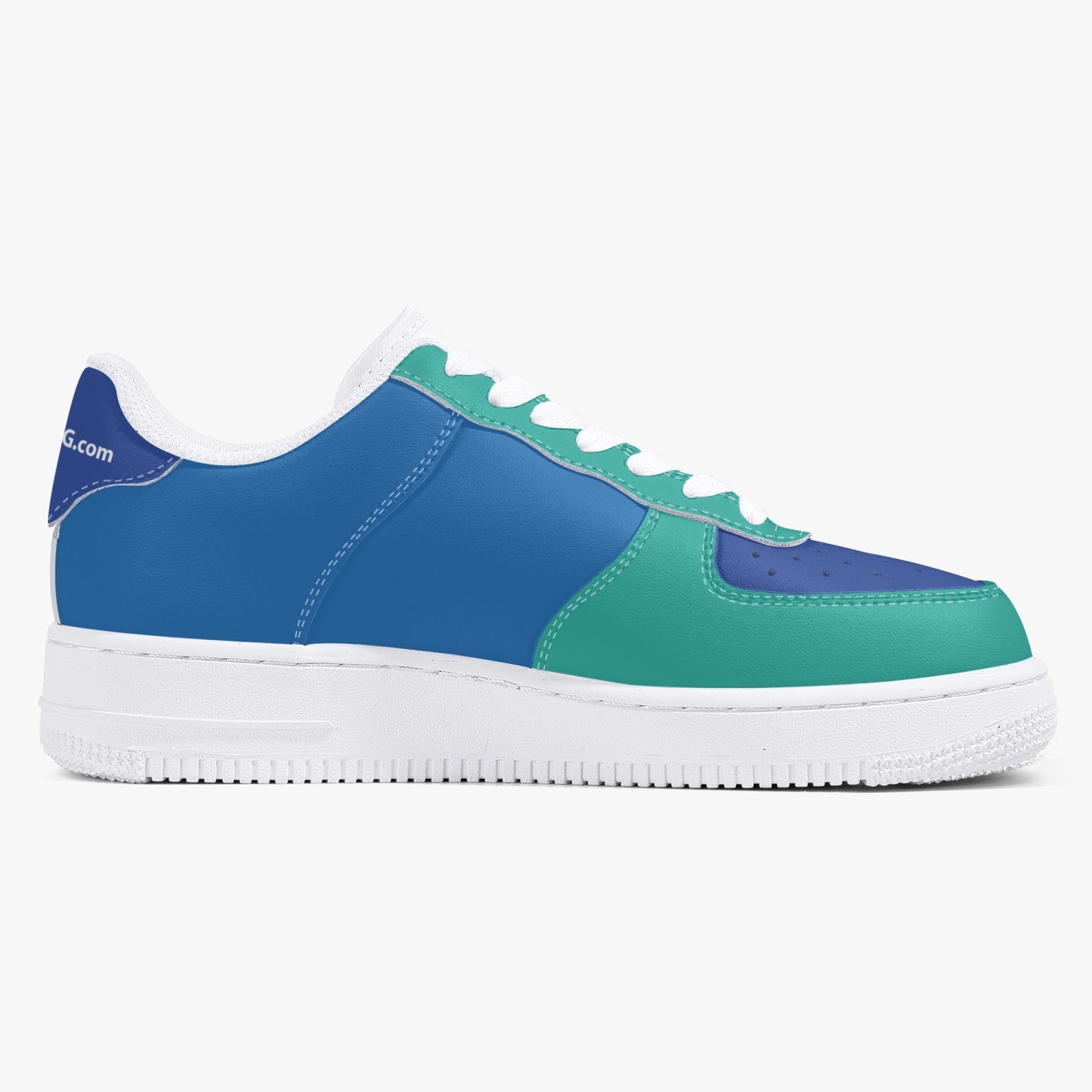 MACHINEDOG.COM COIN LOW-TOP LEATHER SNEAKERS - BLUE/SKIFF GREEN