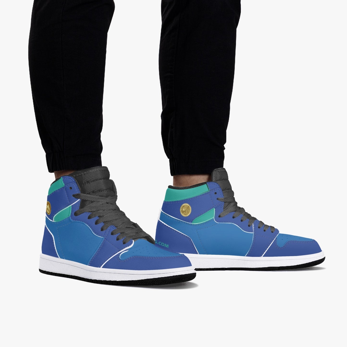 MACHINEDOG.COM COIN HIGH-TOP LEATHER SNEAKERS - Blue/Skiff Green