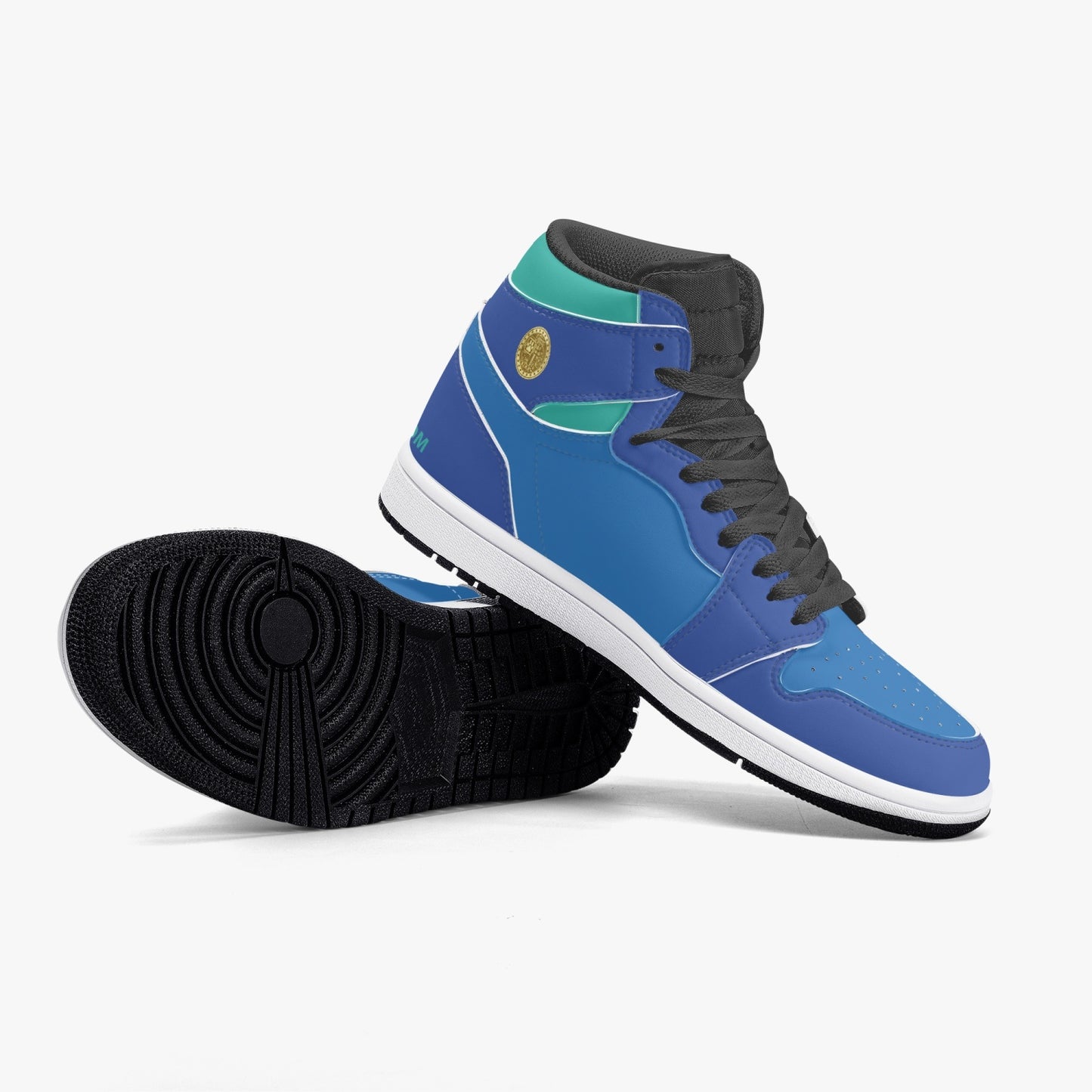 MACHINEDOG.COM COIN HIGH-TOP LEATHER SNEAKERS - Blue/Skiff Green