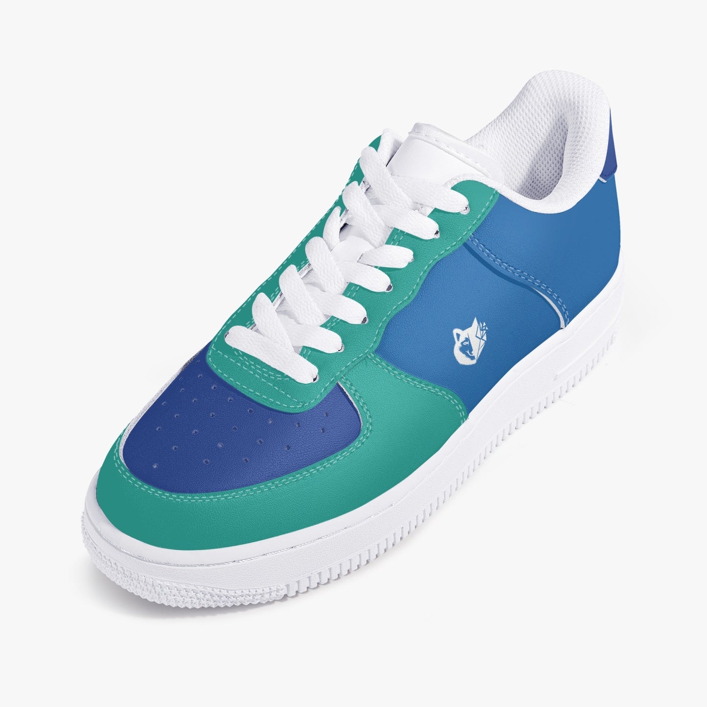 MACHINEDOG.COM COIN LOW-TOP LEATHER SNEAKERS - BLUE/SKIFF GREEN