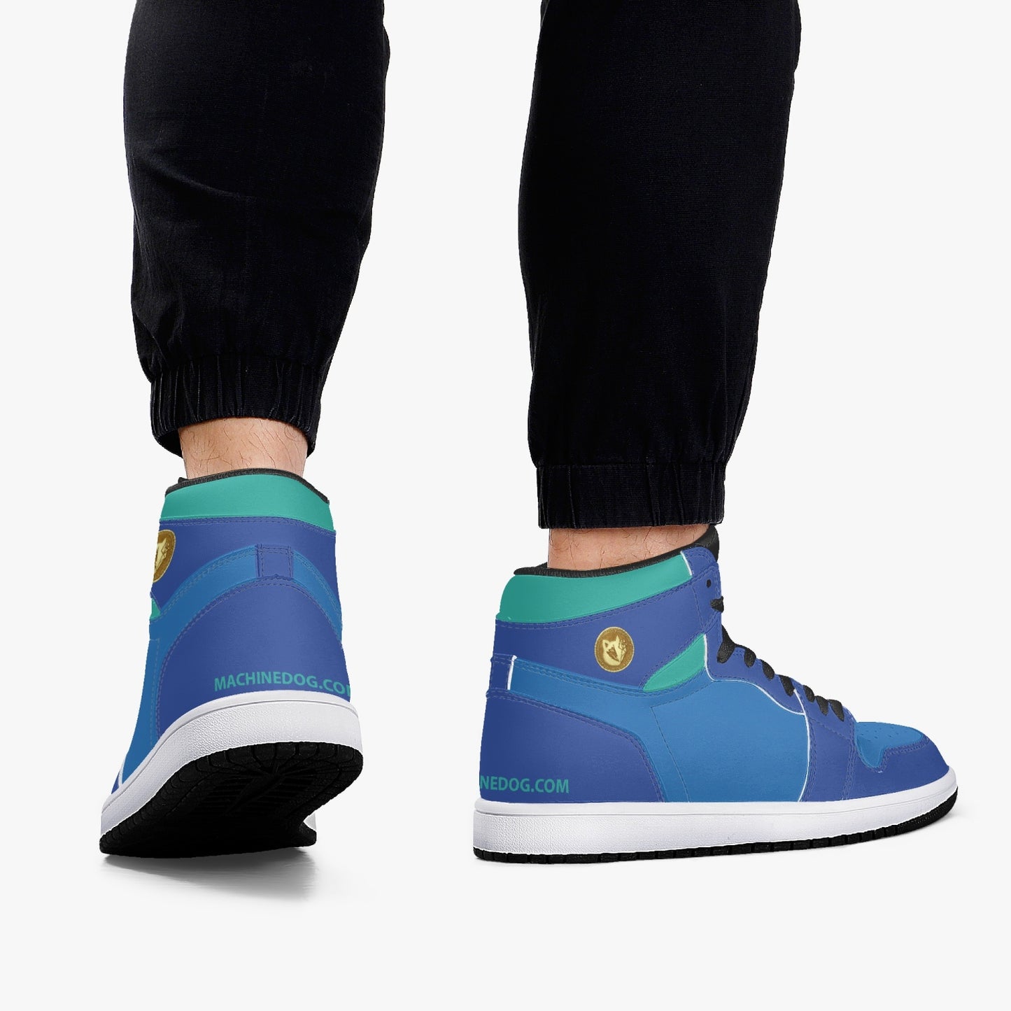 MACHINEDOG.COM COIN HIGH-TOP LEATHER SNEAKERS - Blue/Skiff Green