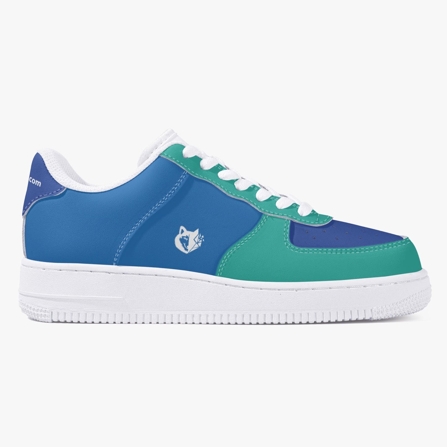 MACHINEDOG.COM COIN LOW-TOP LEATHER SNEAKERS - BLUE/SKIFF GREEN