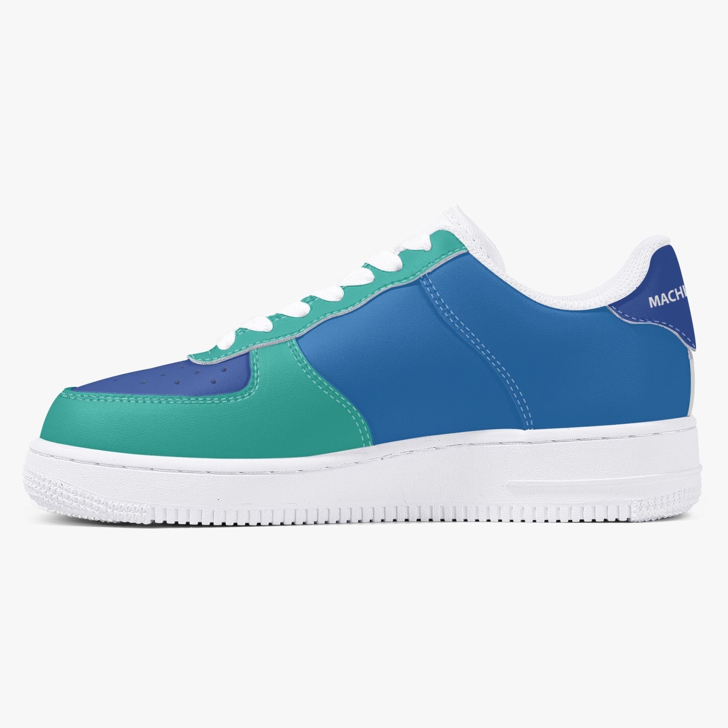 MACHINEDOG.COM COIN LOW-TOP LEATHER SNEAKERS - BLUE/SKIFF GREEN