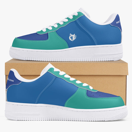 MACHINEDOG.COM COIN LOW-TOP LEATHER SNEAKERS - BLUE/SKIFF GREEN