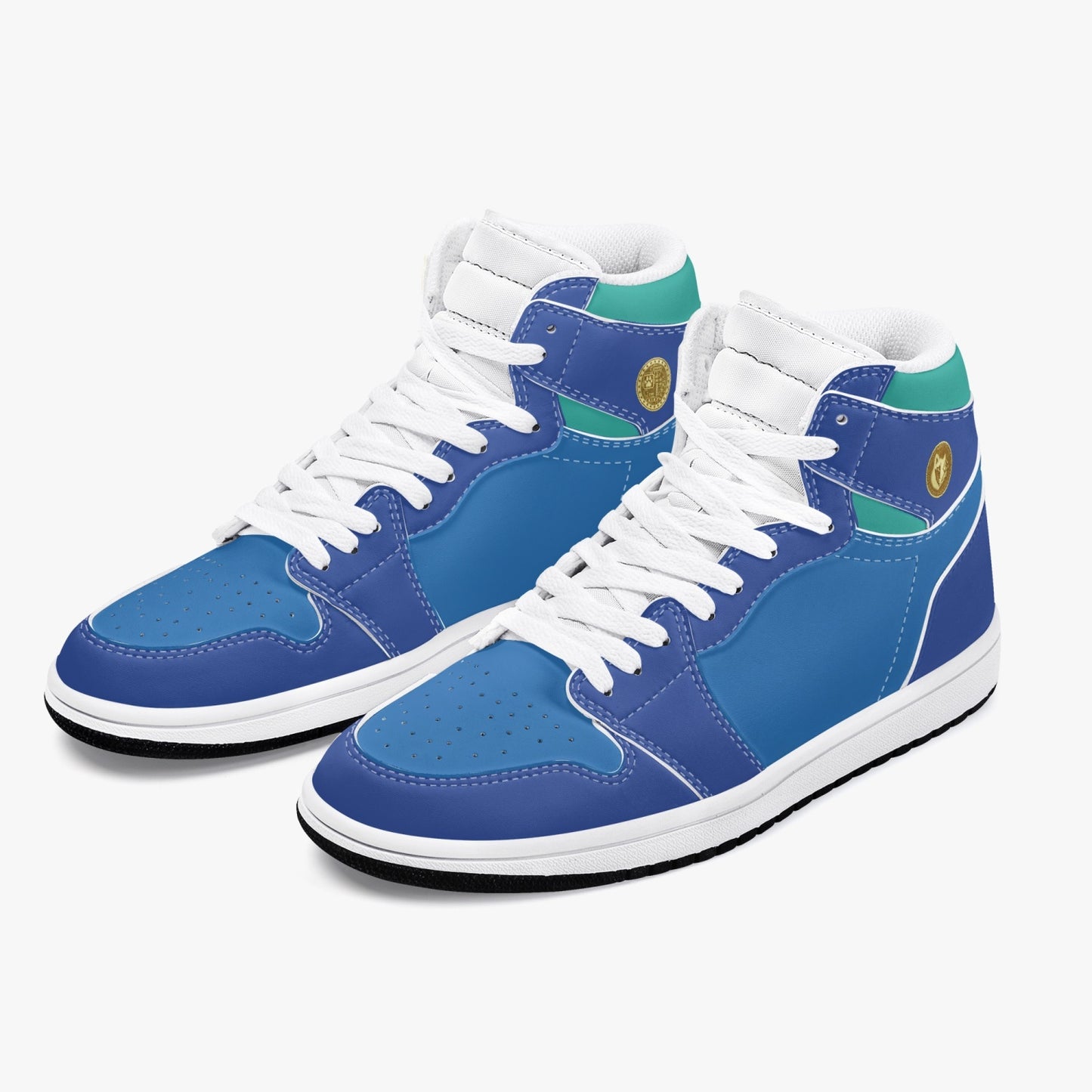 MACHINEDOG.COM COIN HIGH-TOP LEATHER SNEAKERS - Blue/Skiff Green