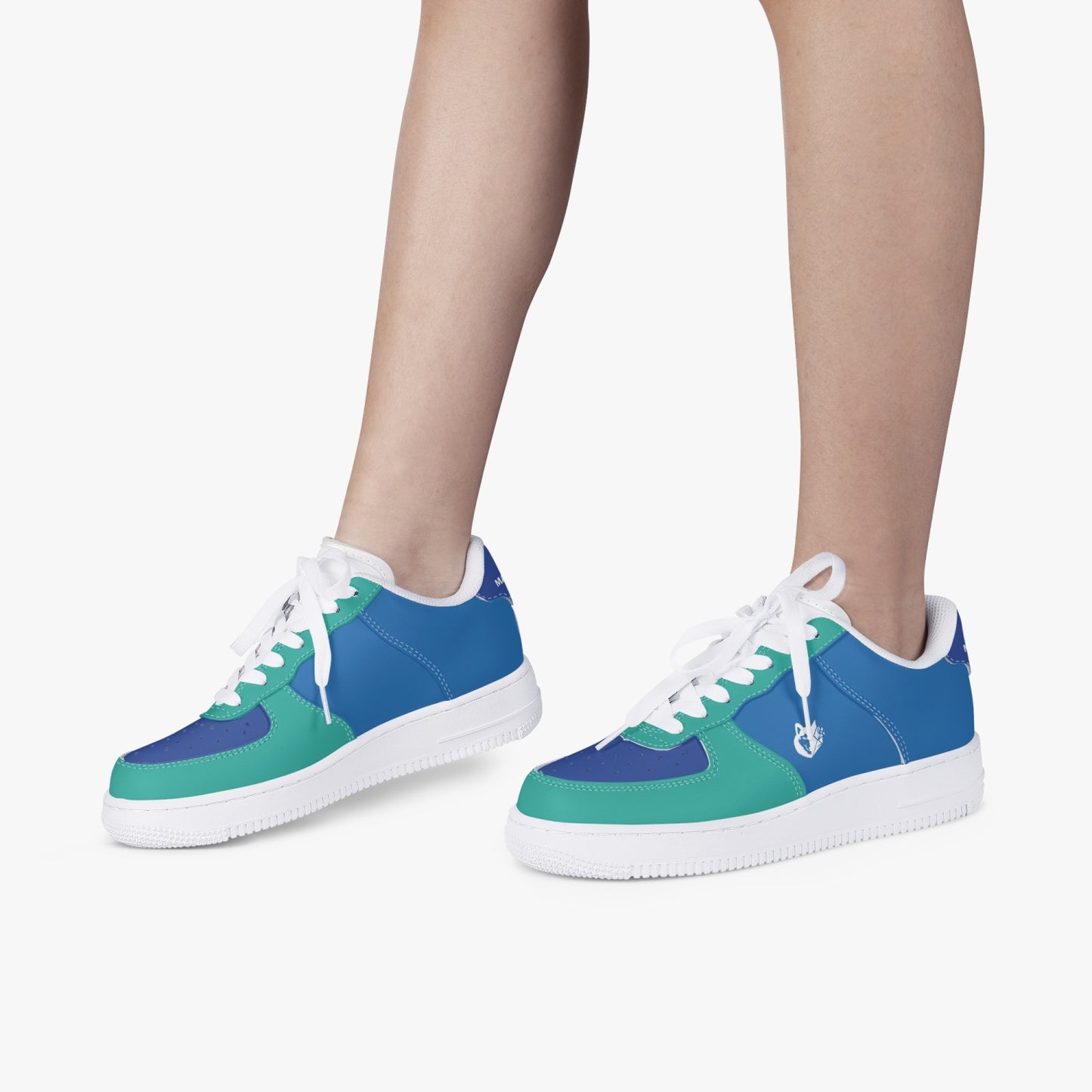 MACHINEDOG.COM COIN LOW-TOP LEATHER SNEAKERS - BLUE/SKIFF GREEN