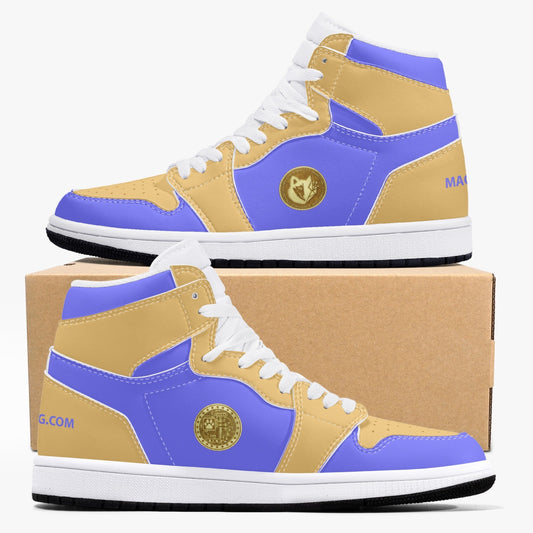 Machinedog.com Coin High-Top Leather Sneakers- Very Peri/Corn Silk