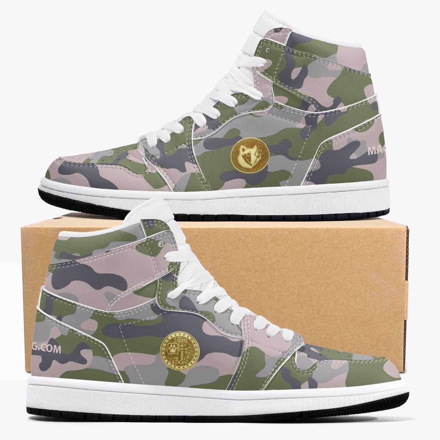 MACHINEDOG.COM COIN HIGH-TOP LEATHER SNEAKERS - Mod Camo