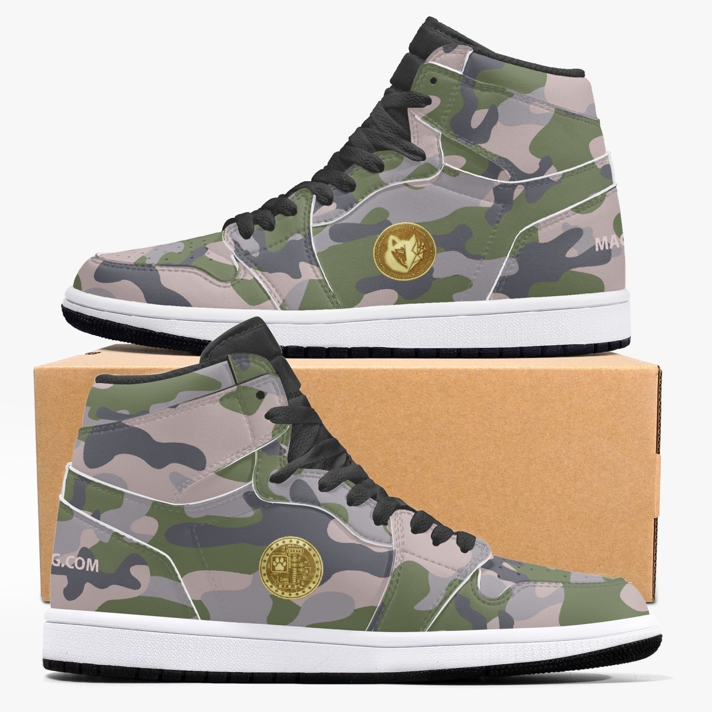 MACHINEDOG.COM COIN HIGH-TOP LEATHER SNEAKERS - Mod Camo