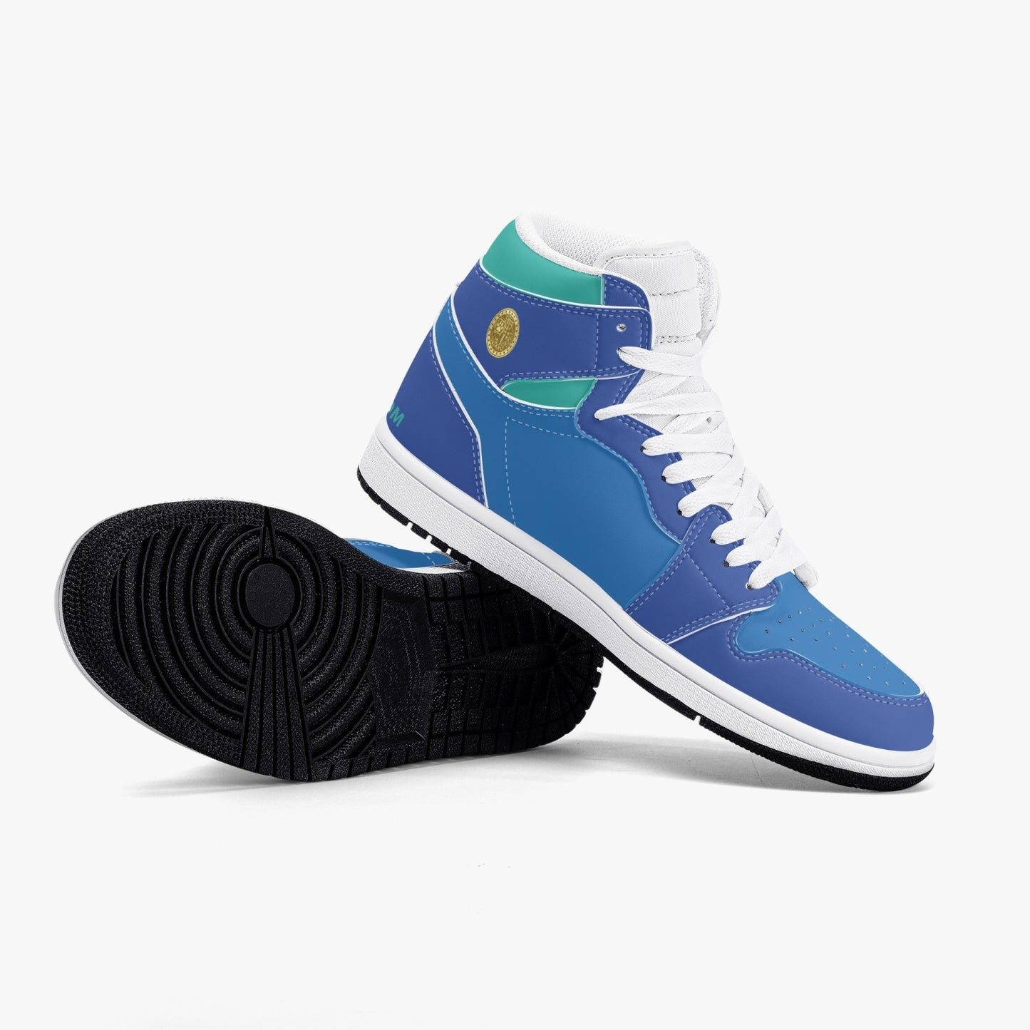 MACHINEDOG.COM COIN HIGH-TOP LEATHER SNEAKERS - Blue/Skiff Green